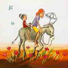 DE292 Wall décor art photographic oil on canvas pop art boy and girl on donkey